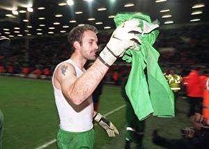 Manuel Almunia (Arsenal) throws his shirt to the fans after the match Manuel Almunia (Arsenal) throws his shirt to the fans after the match