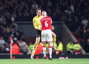 Manuel Almunia and Philippe Senderos celebrate Arsenals 3rd scored by goal by Tomas Rosicky Manuel Almunia and Philippe Senderos celebrate Arsenals 3rd scored by goal by Tomas Rosicky