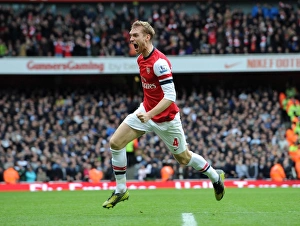 Per Mertesacker celebrates scoring Arsenals 1st goal. Arsenal 5:2 Tottenham Hotspur Per Mertesacker celebrates scoring Arsenals 1st goal. Arsenal 5:2 Tottenham Hotspur