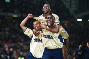 Patrick Vieira, Ashley Cole and Sol Campbell celebrate the Arsenal Championship victory after the ma Patrick Vieira, Ashley Cole and Sol Campbell celebrate the Arsenal Championship victory after the ma
