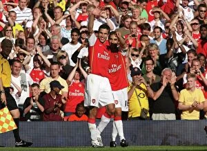Images Dated 1st August 2007: Robin van Perise celebrates scoring Arsenals 2nd goal with Mathieu Flamini
