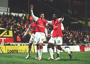 Robin van Persie celebrates scoring the 2nd Arsenal goal with Emmanuel Adebayor Robin van Persie celebrates scoring the 2nd Arsenal goal with Emmanuel Adebayor