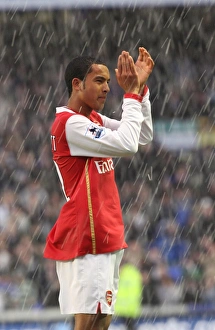 Theo Walcott applauds the Arsenal fans after the match Theo Walcott applauds the Arsenal fans after the match