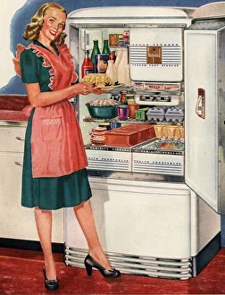Hotpoint 1940s USA kitchens fridges housewife housewives cooking woman women in kitchen Hotpoint 1940s USA kitchens fridges housewife housewives cooking woman women in kitchen
