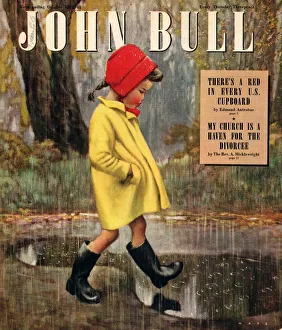 John Bull 1947 1940s UK raining stepping in puddles seasons winter magazines John Bull 1947 1940s UK raining stepping in puddles seasons winter magazines