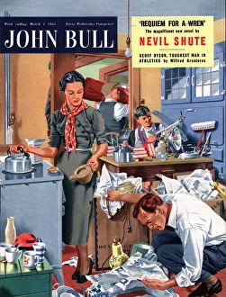 John Bull 1955 1950s UK moving removals housewife housewives packing kitchens woman John Bull 1955 1950s UK moving removals housewife housewives packing kitchens woman