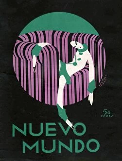 Embrace the Elegance: Art Deco Poster Art Collection: Nuevo Mundo 1920s Spain cc magazines relaxing art deco stripes chairs