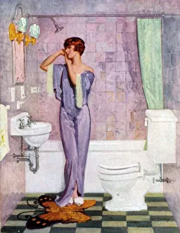 Woman in Bathroom 1930s UK cc cc interiors bathrooms toilets womens nightdresses Woman in Bathroom 1930s UK cc cc interiors bathrooms toilets womens nightdresses