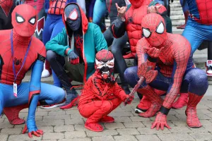 4 year old Carnage takes on Spiderman at MCM London Comic Con, Excel, London 4 year old Carnage takes on Spiderman at MCM London Comic Con, Excel, London