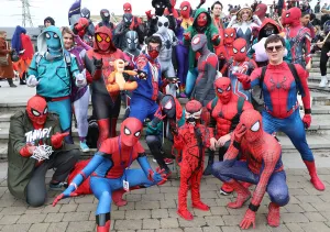 4 year old Carnage takes on Spiderman at MCM London Comic Con, Excel, London 4 year old Carnage takes on Spiderman at MCM London Comic Con, Excel, London