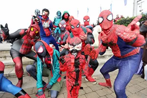 4 year old Carnage takes on Spiderman at MCM London Comic Con, Excel, London