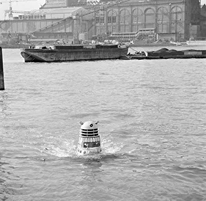 A Dalek emerges from the river Thames at the jetty near Battersea Church Road A Dalek emerges from the river Thames at the jetty near Battersea Church Road
