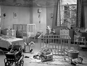 A nursery set for the filming of Young Wives Tale at Elstree Studios in 1951 A nursery set for the filming of Young Wives Tale at Elstree Studios in 1951