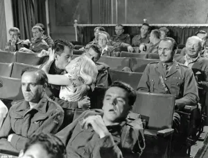 Prints of Major Hitchcock is not amused at the cinema in a scene from John Boultings comedy Nesophontidae Prints: StudioCANAL 1956 Print of Terry-Thomas in Privates Progress