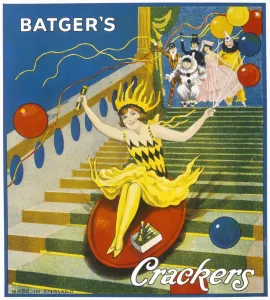 A girl in a yellow party frock descends a staircase on a tea tray