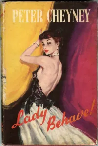 Auburn-haired woman in backless lace gown