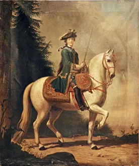 An 1875 copy of a painting of catherine the great on horseback by v, eriksen, 1762 An 1875 copy of a painting of catherine the great on horseback by v, eriksen, 1762