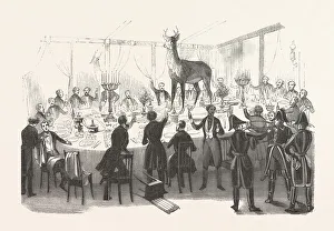19th Century Dinner Party After The Hunt. Engraving 1800s 19th Century Dinner Party After The Hunt. Engraving 1800s