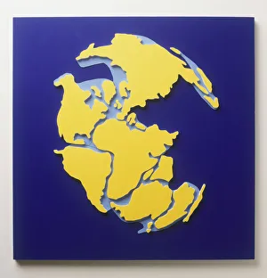 Ancient map of the World showing roughly shaped landmass in Paleozoic and Mesozoic eras Ancient map of the World showing roughly shaped landmass in Paleozoic and Mesozoic eras