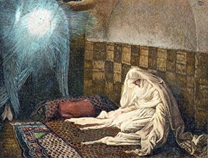 Annunciation: Archangel Gabriel appearing to Virgin Mary to tell her she will bear Jesus Annunciation: Archangel Gabriel appearing to Virgin Mary to tell her she will bear Jesus