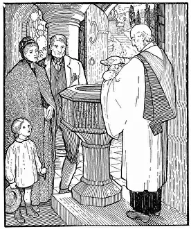Artisan family having their child baptised Artisan family having their child baptised