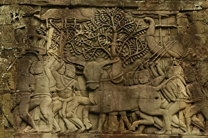 Detail of Bas-Relief Sculpture on Bayon Temple at Angkor Thom Detail of Bas-Relief Sculpture on Bayon Temple at Angkor Thom