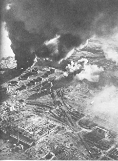Battle of Stalingrad - Aerial view of fuel stores on fire Battle of Stalingrad - Aerial view of fuel stores on fire
