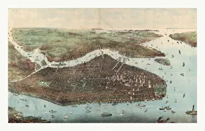 Birds Eye View Of Greater New York With Battery Park On The Right And Showing The Birds Eye View Of Greater New York With Battery Park On The Right And Showing The