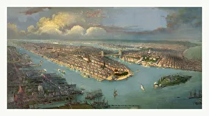 Birds Eye View Of New York City With The Hudson River And The New Jersey Waterfront On Birds Eye View Of New York City With The Hudson River And The New Jersey Waterfront On