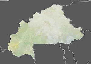 Burkina Faso, Relief Map With Border and Mask Burkina Faso, Relief Map With Border and Mask