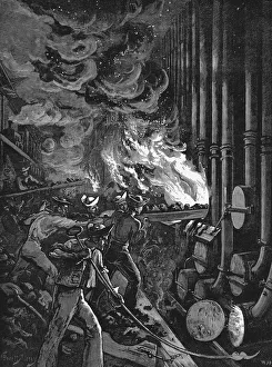 Charging the retorts at the Beckton gasworks, London Charging the retorts at the Beckton gasworks, London