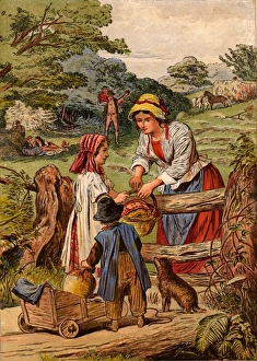 Children bringing food to parents who are Haymaking Children bringing food to parents who are Haymaking