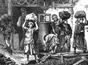Children carrying loads of clay in the brickyards of the English Midlands Children carrying loads of clay in the brickyards of the English Midlands