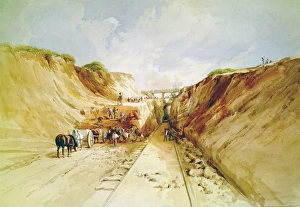 Construction of a Railway Line, 1841. Digging a cutting on the Great Western Railway Construction of a Railway Line, 1841. Digging a cutting on the Great Western Railway