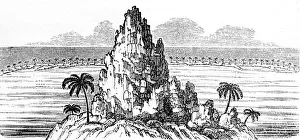 Coral island and circling coral reef creating a lagoon Coral island and circling coral reef creating a lagoon