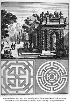 Country house with plan for a formal garden. for Illustration from Architectura Curiosa