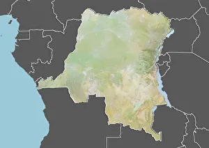 Democratic Republic of Congo, Relief Map With Border and Mask Democratic Republic of Congo, Relief Map With Border and Mask