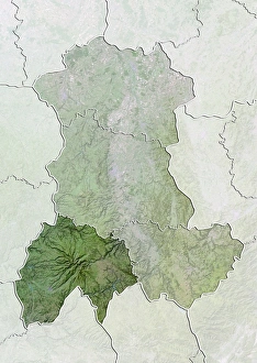 Departement of Haute-Loire, France, Satellite Image With Bump Effect
