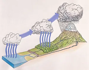 Diagram showing water cycle of rain and snow; evaporating sea water forming cloud Diagram showing water cycle of rain and snow; evaporating sea water forming cloud