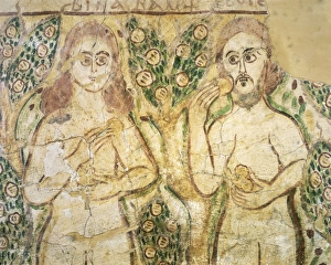 Egypt, Fayum, Adam and Eve in Paradise eating apple, mural Egypt, Fayum, Adam and Eve in Paradise eating apple, mural