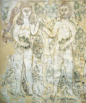 Egypt, Fayum, Adam and Eve in Paradise before the original sin, mural Egypt, Fayum, Adam and Eve in Paradise before the original sin, mural