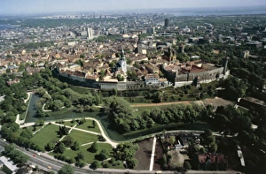 Estonia, Tallinn, Aerial view of Old City of and its walls, 14th-16th century Estonia, Tallinn, Aerial view of Old City of and its walls, 14th-16th century