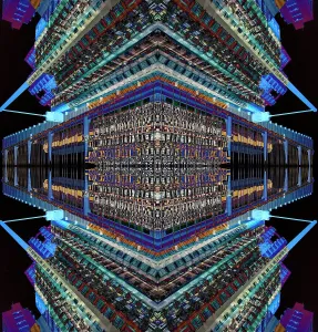 Hong Kong Architecture Prints: Abstract visualization, reflections in Electric road, Hong Kong