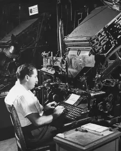 Typesetting Machine Operator at Work Print