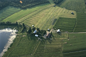 Finland, Aerial view of farm on shore of Lake Puruvesi Finland, Aerial view of farm on shore of Lake Puruvesi