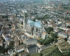 France Collection: France, Aerial view of Chartres with Cathedral of Notre-Dame