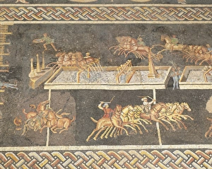 France, Lyon, Mosaic work depicting the games of the circus, Quadriga race France, Lyon, Mosaic work depicting the games of the circus, Quadriga race