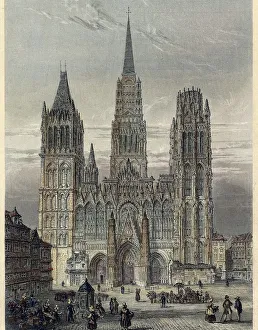 France, Paris, View of the cathedral in Rouen, illustration France, Paris, View of the cathedral in Rouen, illustration