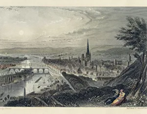 France, Paris, View of the city of Rouen, engraving France, Paris, View of the city of Rouen, engraving