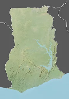 Ghana, Relief Map With Border and Mask Ghana, Relief Map With Border and Mask